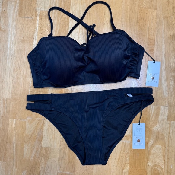NWT Shade & Shore Black Bikini Swimwear Set 34D - Picture 8 of 8